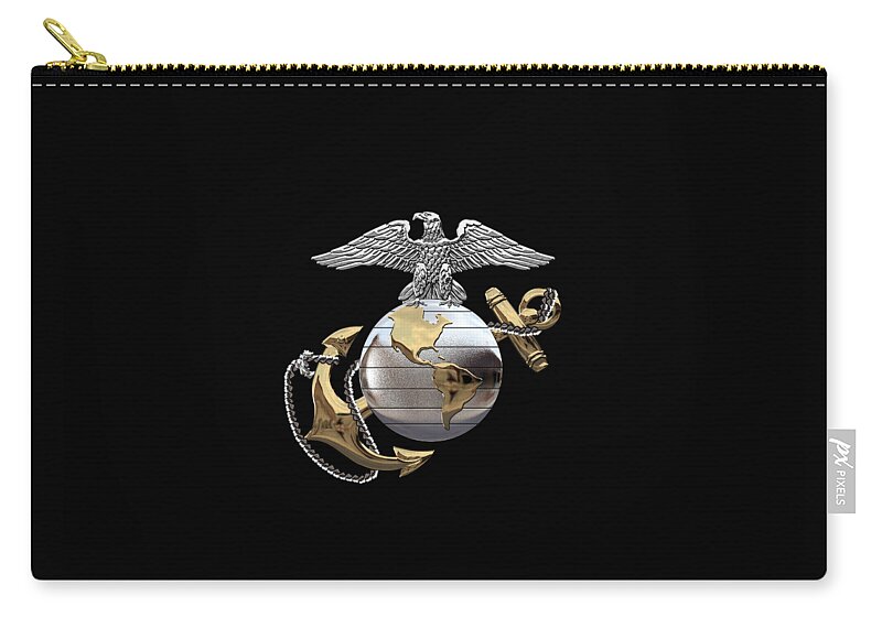 'usmc' Collection By Serge Averbukh Carry-all Pouch featuring the digital art U S M C Eagle Globe and Anchor - C O and Warrant Officer E G A over Black Velvet by Serge Averbukh