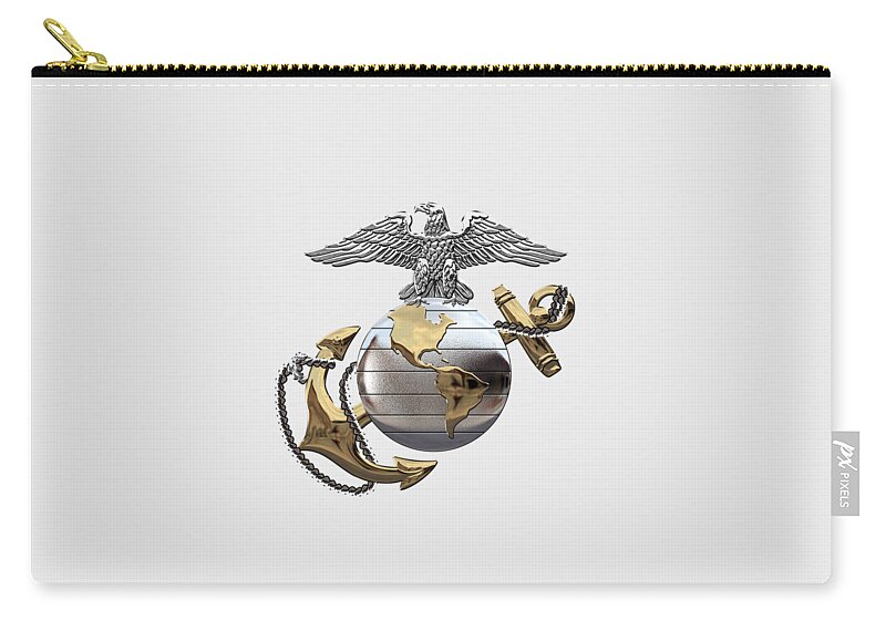 'usmc' Collection By Serge Averbukh Carry-all Pouch featuring the digital art U S M C Eagle Globe and Anchor - C O and Warrant Officer E G A over White Leather by Serge Averbukh