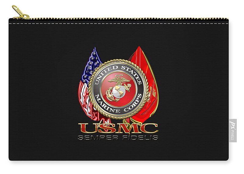 'military Insignia & Heraldry 3d' Collection By Serge Averbukh Carry-all Pouch featuring the digital art U. S. Marine Corps U S M C Emblem on Black by Serge Averbukh