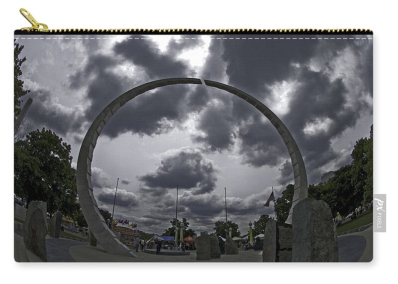Sculpture Zip Pouch featuring the photograph UAW Ring Detroit Hart Plaza by Steven Dunn