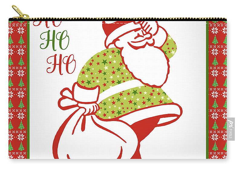 Ugly Christmas Sweater Santa Zip Pouch featuring the digital art Ugly Christmas Sweater Santa-C by Jean Plout