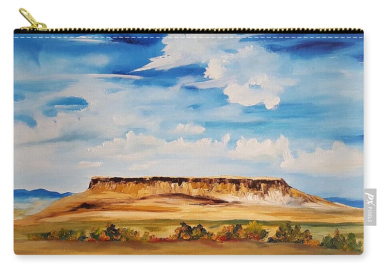First Peoples Buffalo Jump Zip Pouch featuring the painting Ulm Montana First People's Buffalo Jump  93 by Cheryl Nancy Ann Gordon