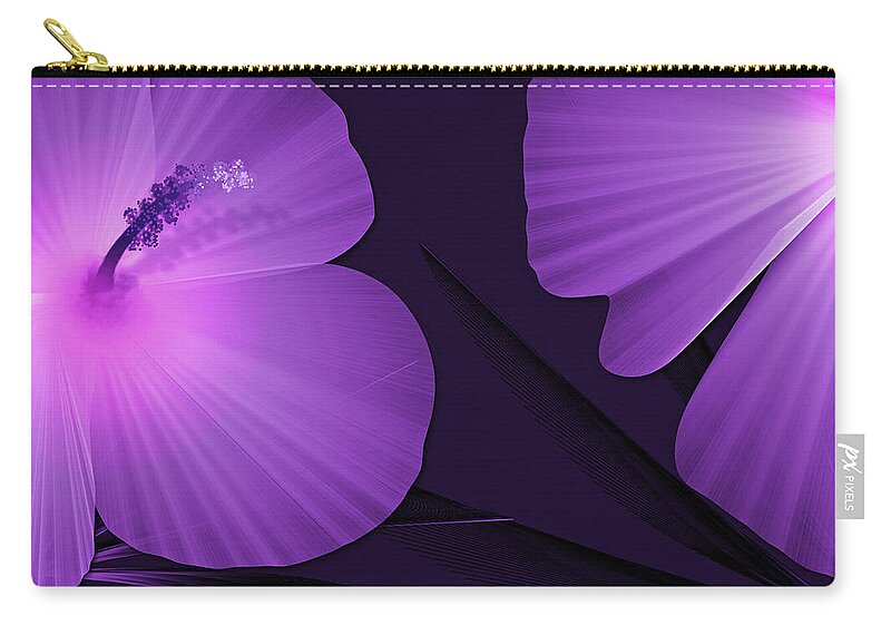 Tropical Print Zip Pouch featuring the digital art Ultraviolet Hibiscus Tropical Nature Print by Sand And Chi