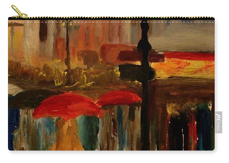 Rain Photographs Carry-all Pouch featuring the painting Umbrella Day by Julie Lueders 