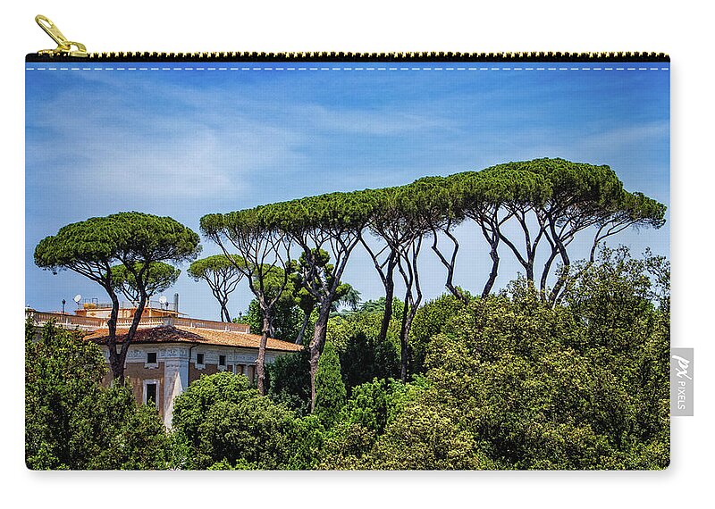 Umbrella Trees In Rome Zip Pouch featuring the photograph Umbrella Trees in Rome by Carolyn Derstine