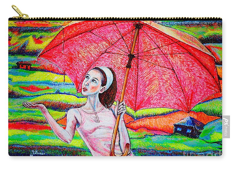 Landscape Zip Pouch featuring the painting Umbrella.girl by Viktor Lazarev