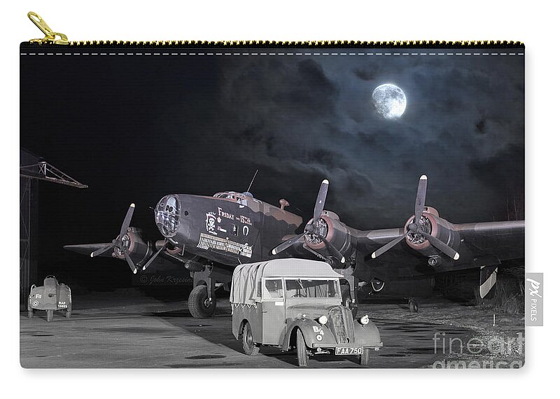 Handley Page Zip Pouch featuring the digital art Under a Bombers Moon by Airpower Art