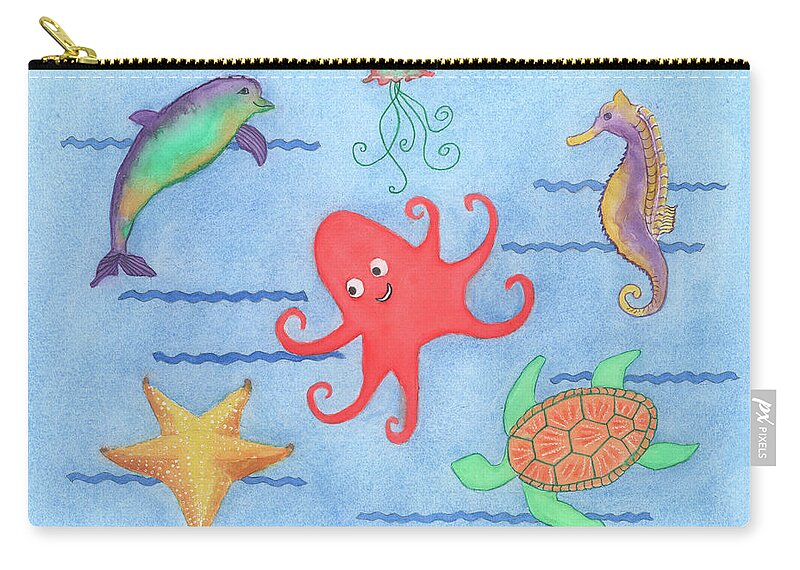 Red Octopus Zip Pouch featuring the painting Under The Sea, Red Octopus by Madeline Lovallo