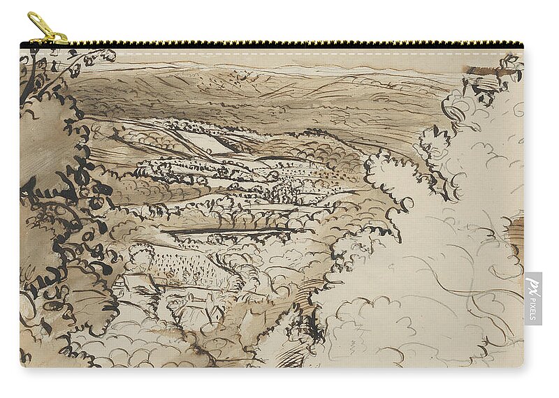 John Linnell Zip Pouch featuring the drawing Underriver - The Golden Valley by John Linnell