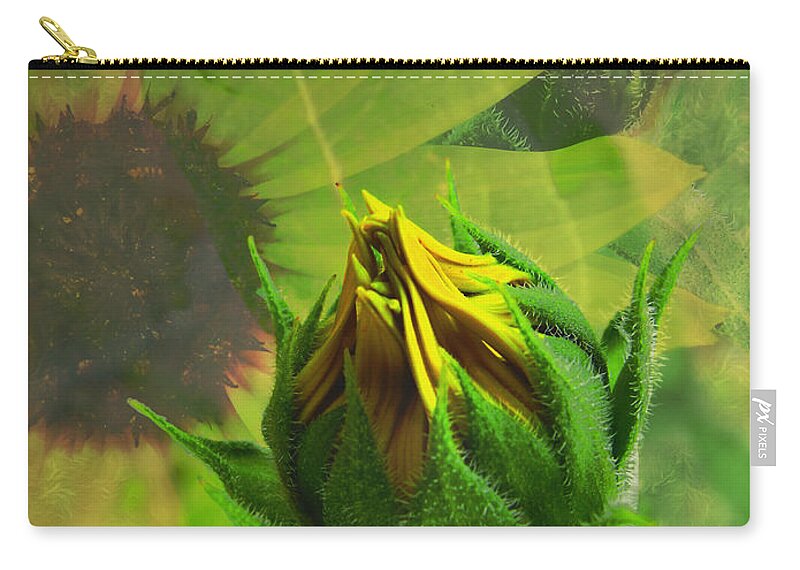 Sunflower Carry-all Pouch featuring the digital art Unfolding Sunflower by Kae Cheatham