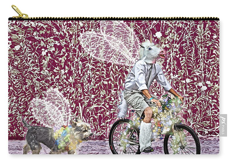 Lise Winne Zip Pouch featuring the digital art Unicorn and Doggie Fairies by Lise Winne