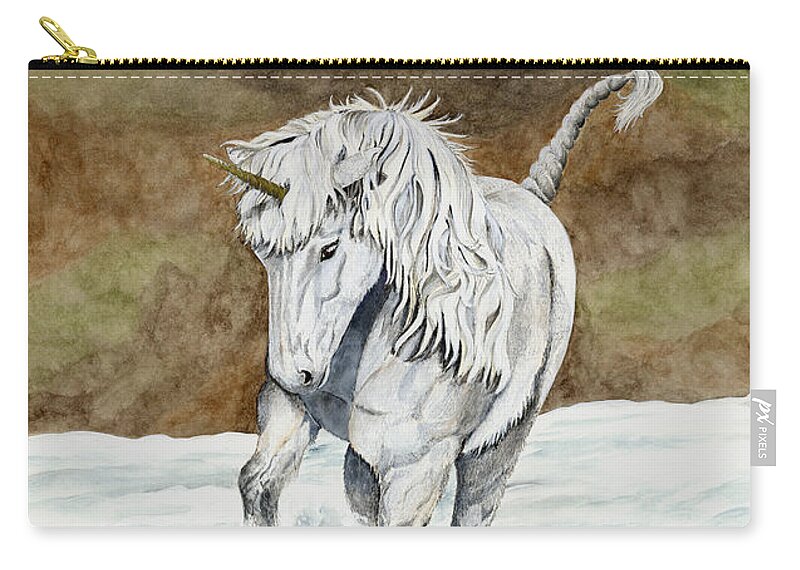 Unicorn Zip Pouch featuring the painting Unicorn Icelandic by Shari Nees