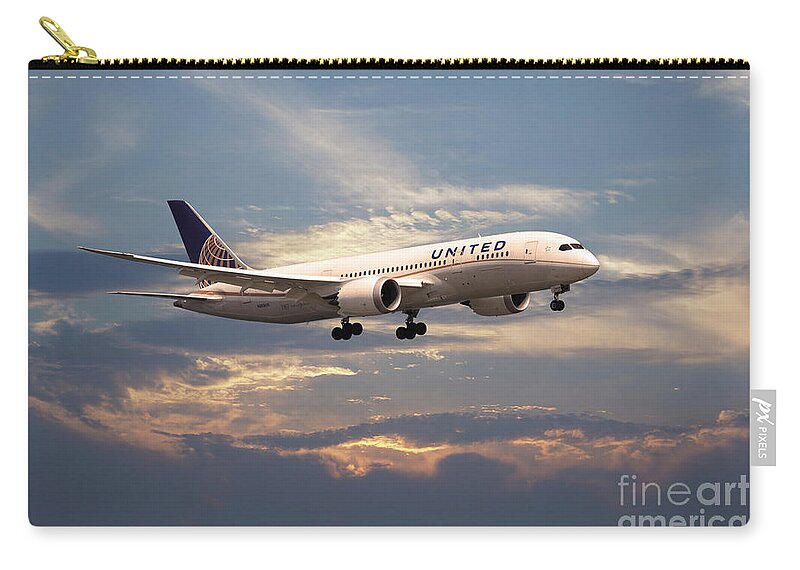 United Airlines Zip Pouch featuring the digital art United Airlines B787-8 Dreamliner N26906 by Airpower Art
