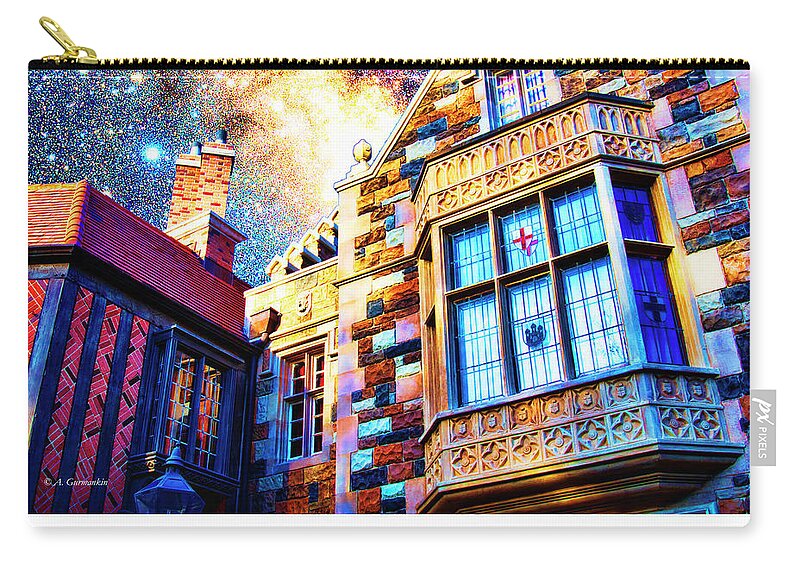 United Kingdom Pavilion Zip Pouch featuring the digital art United Kingdom Pavilion Architecture, EPCOT by A Macarthur Gurmankin