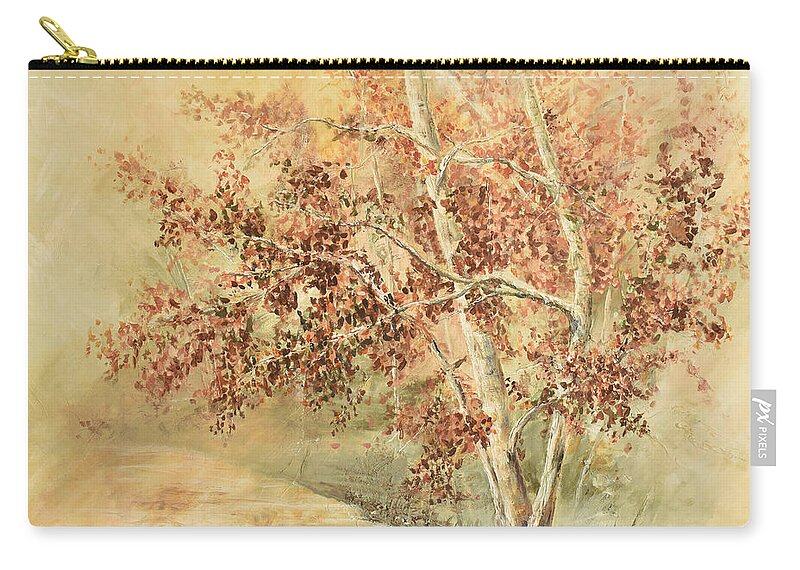 Impressionistic Tree Zip Pouch featuring the painting United We Stand by Malanda Warner