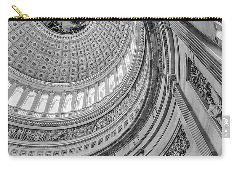 Washington D.c. Carry-all Pouch featuring the photograph Unites States Capitol Rotunda BW by Susan Candelario