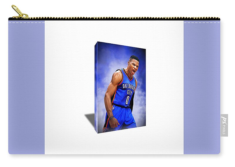Okc Thunder Zip Pouch featuring the painting Untamable Beast Russell Westbrook OKC Thunder Canvas Art by Art-Wrench Com