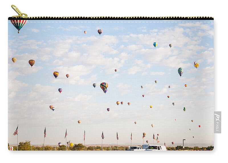Hot Air Balloons Zip Pouch featuring the photograph Up And Away by Charles McCleanon