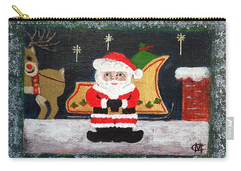 Santa Zip Pouch featuring the painting Up on the Rooftop by Cynthia Morgan