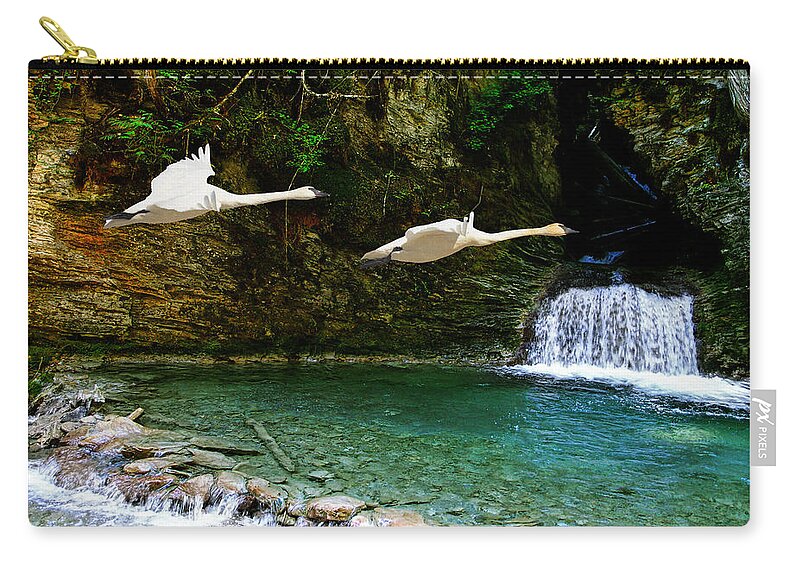 Waterfalls Zip Pouch featuring the photograph Upper Margaret Falls by Ed Hall