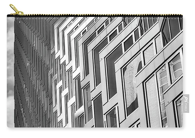 625 West 57th Street Zip Pouch featuring the photograph Upward View to West 57 ST NYC BW by Susan Candelario
