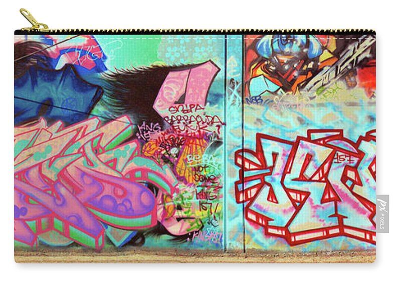 Graffiti Art Carry-all Pouch featuring the photograph Urban Graffiti Art Panorama1, North 11th Street, San Jose 1990 by Kathy Anselmo