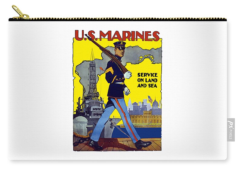 Marines Zip Pouch featuring the painting U.S. Marines - Service On Land And Sea by War Is Hell Store