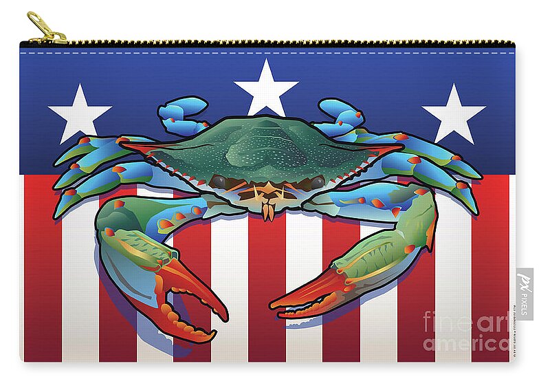 Blue Crab Zip Pouch featuring the digital art USA Blue Crab by Joe Barsin