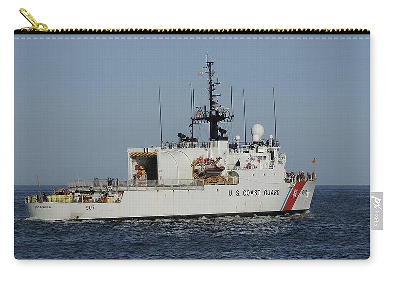 U.s Coast Guard Cutter Zip Pouch featuring the photograph USCGC Escanaba Heads to Sea by Bradford Martin