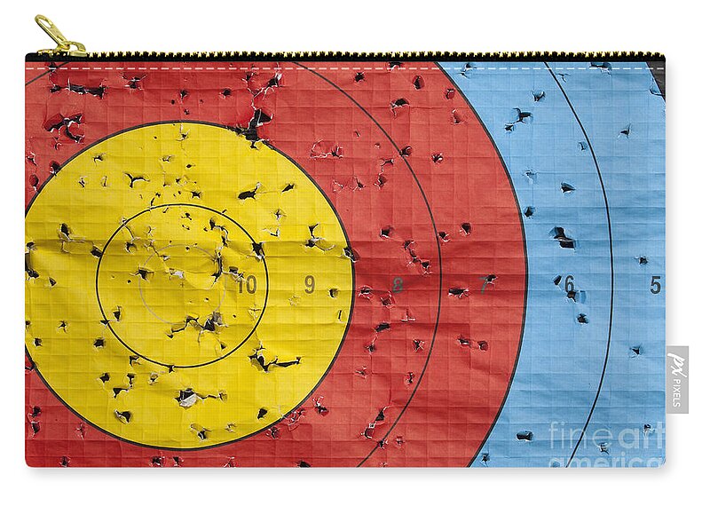 Archery Carry-all Pouch featuring the photograph Used archery target close up by Simon Bratt