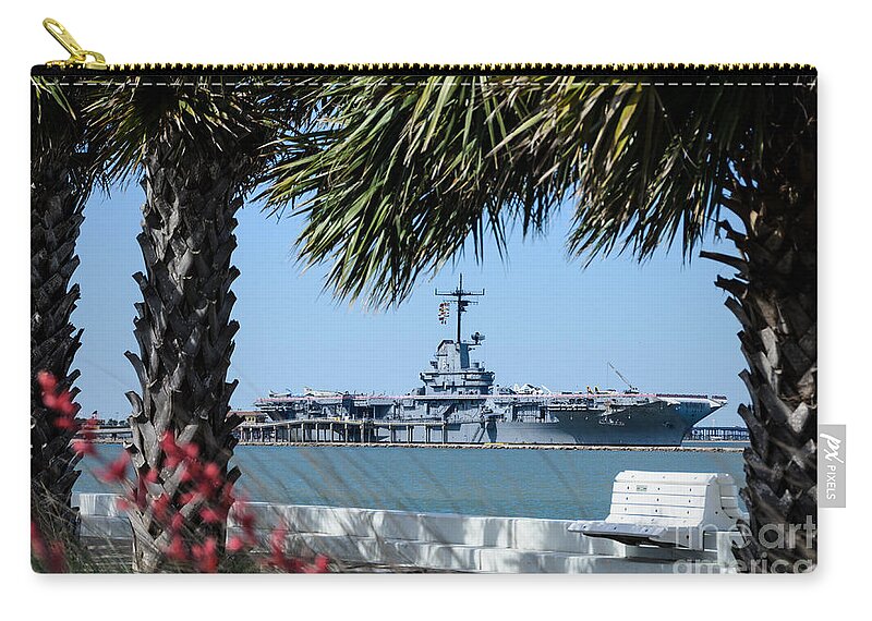 Uss Lexington Zip Pouch featuring the photograph USS Lexington - Corpus Christi Texas by Debra Martz