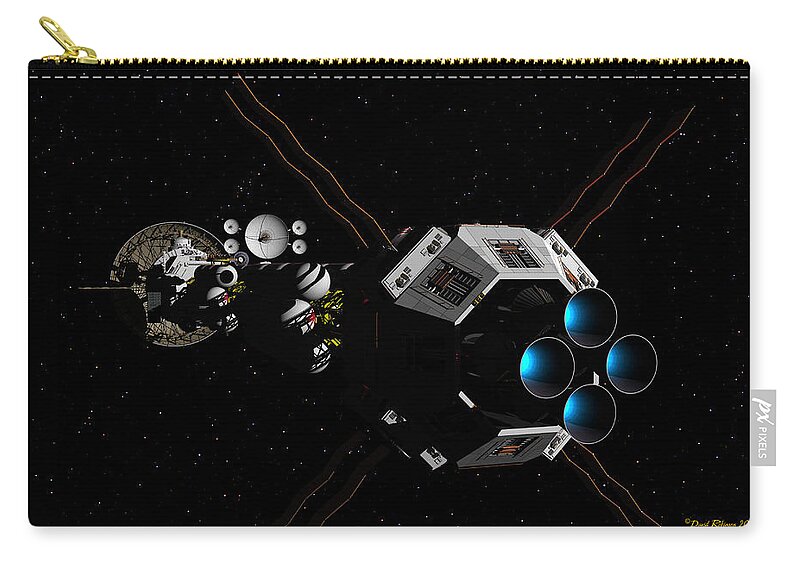 Spaceship Zip Pouch featuring the digital art USS Savannah in deep space by David Robinson