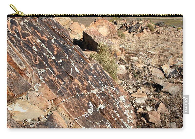 Utah Carry-all Pouch featuring the photograph Utah Lake Petroglyph Panel by Brett Pelletier