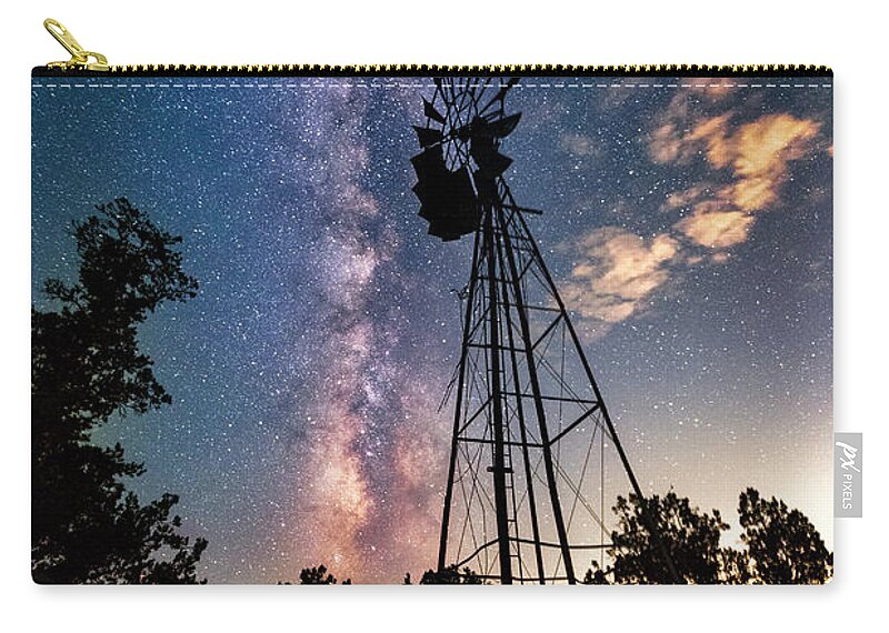 Milky Way Zip Pouch featuring the photograph Utah Windmill and Milky Way by Michael Ash