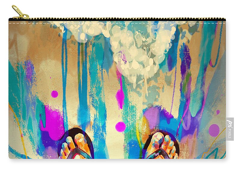 Abstract Zip Pouch featuring the painting Vacation Time by Tithi Luadthong