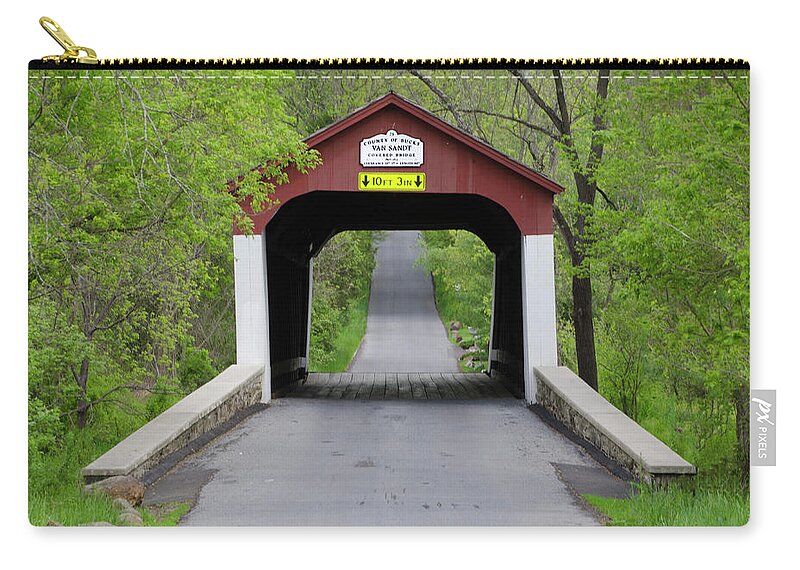 Van Sandt Zip Pouch featuring the photograph Van Sandt Covered Bridge - Bucks County Pa by Bill Cannon