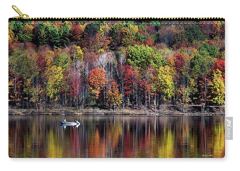 Fall Zip Pouch featuring the photograph Vanishing Autumn Reflection Landscape by Christina Rollo
