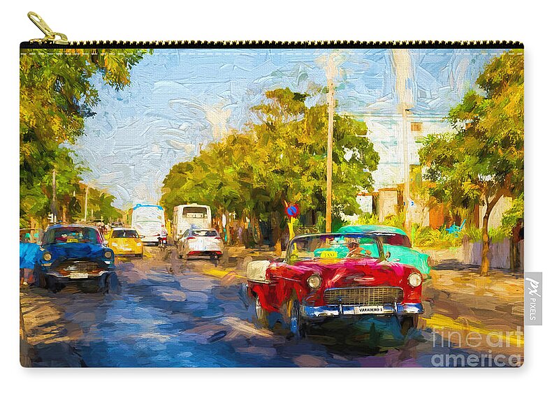 Varadero Zip Pouch featuring the photograph Vintage Cars in Varadero by Les Palenik