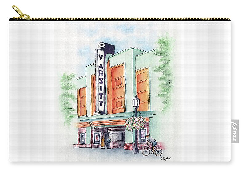 Old Theater Carry-all Pouch featuring the painting Varsity on Main by Lori Taylor