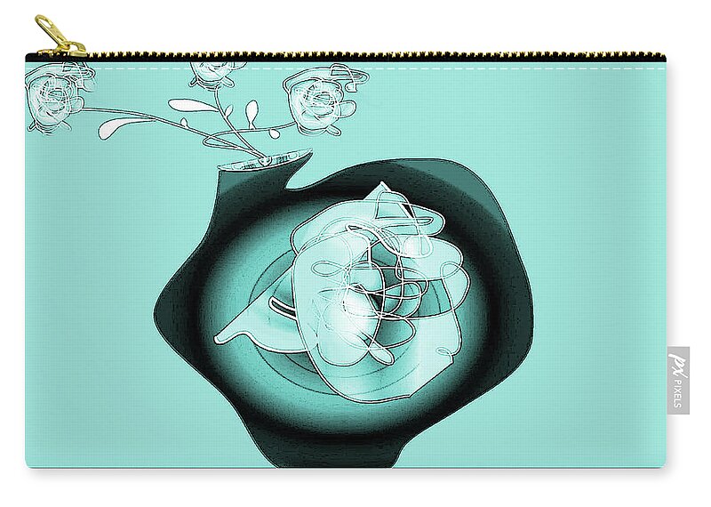 Drawing Zip Pouch featuring the digital art Vase and Flowers 3 by Iris Gelbart