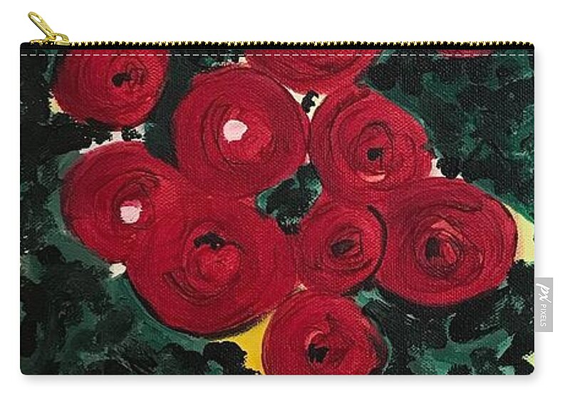 Original Art Work Carry-all Pouch featuring the painting Vase of Red Flowers by Theresa Honeycheck