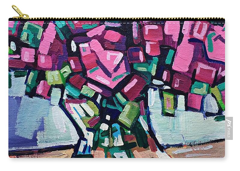 Still Life Zip Pouch featuring the painting Vase with roses by Enrique Zaldivar