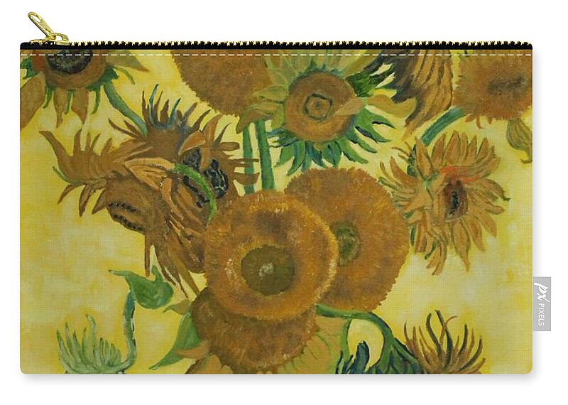 Sunflowers Zip Pouch featuring the painting Vase withFifteen Sunflowers by Bob Williams