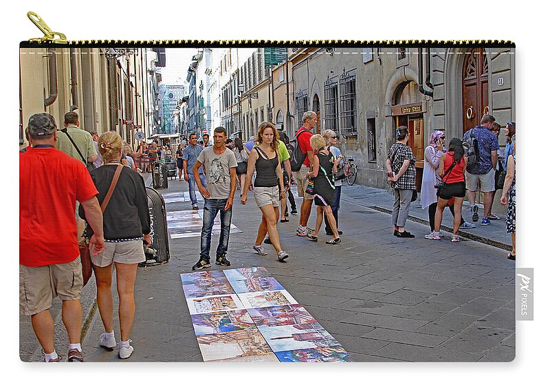 Italy Zip Pouch featuring the photograph Vendors Selling Reproductions on the Street by Allan Levin