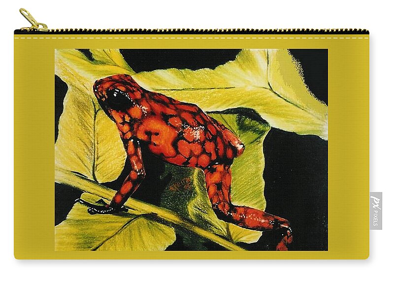 Frog Zip Pouch featuring the drawing Venezuelan Poison Dart Frog by Barbara Keith