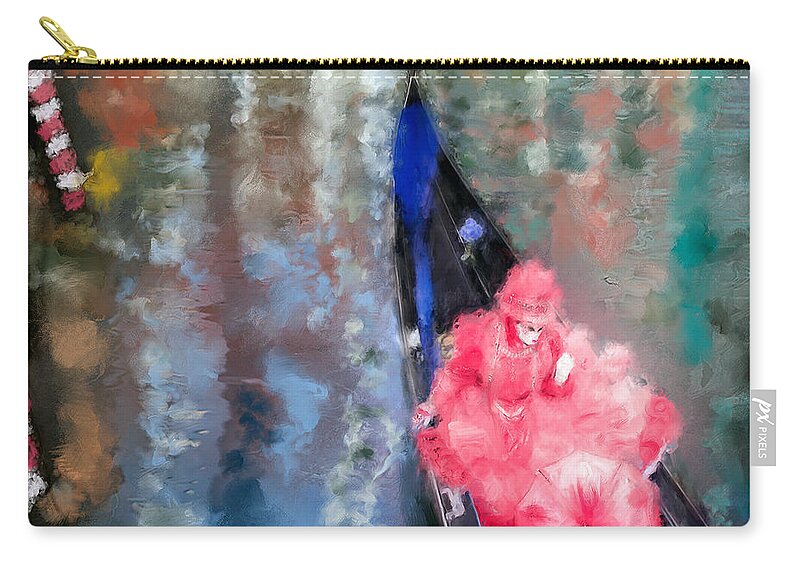 Italia Zip Pouch featuring the photograph Venice Carnival. Masked Woman in a Gondola by Juan Carlos Ferro Duque