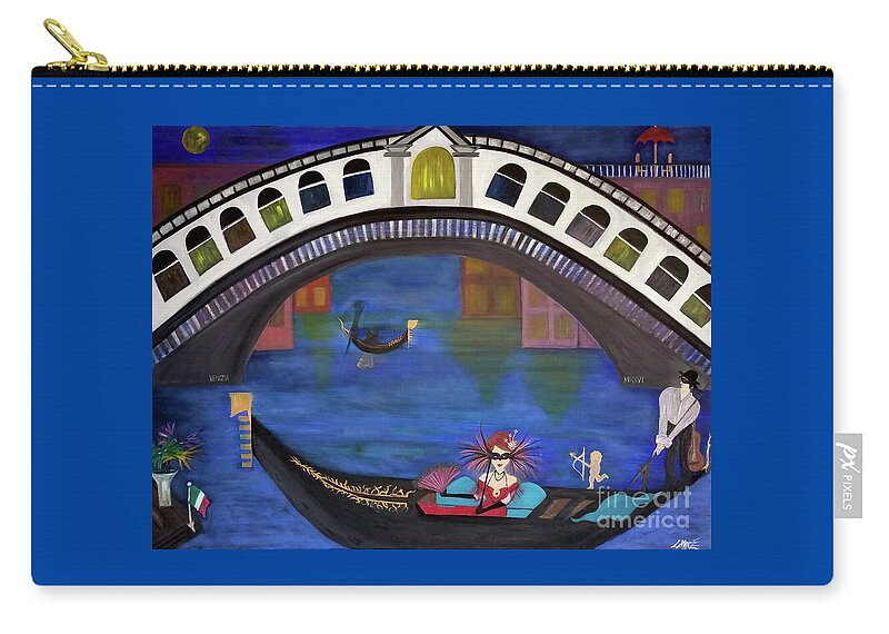 Gondola Zip Pouch featuring the painting Venice Gondola By Night by Artist Linda Marie