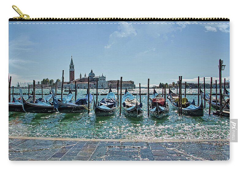 Venetian Gondolas Carry-all Pouch featuring the photograph Venice gondolas - morning by Maria Rabinky