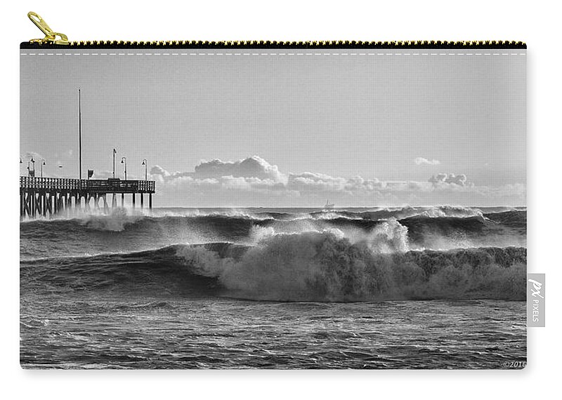 Ventura Pier Zip Pouch featuring the photograph Ventura Pier El Nino 2016 by John A Rodriguez