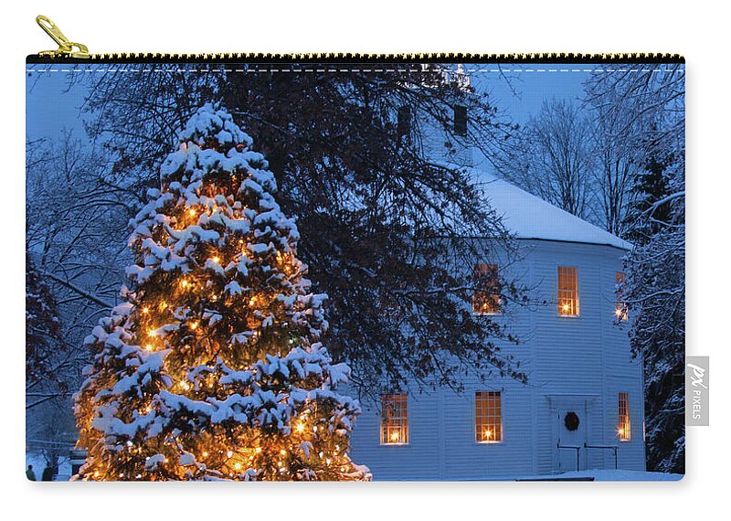 #jefffolger Zip Pouch featuring the photograph Vertical Vermont Round Church by Jeff Folger